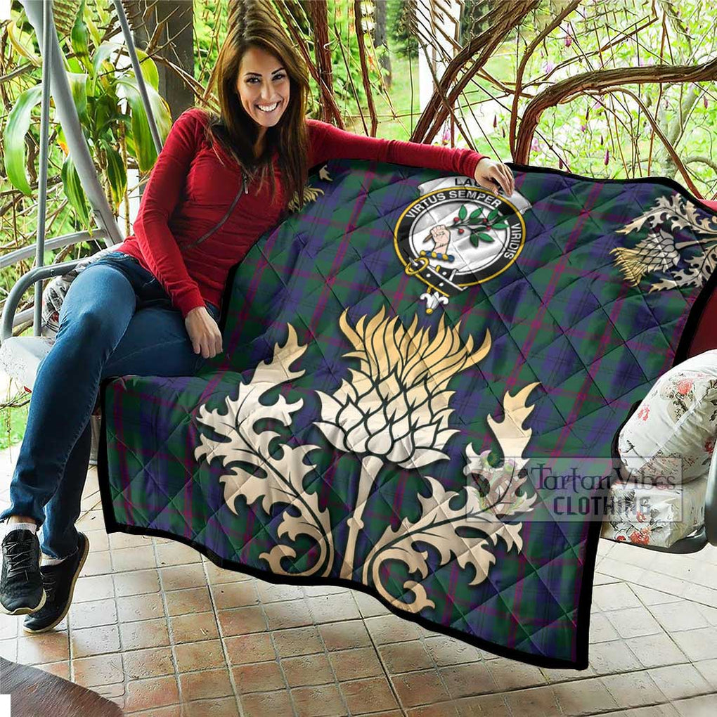 Tartan Vibes Clothing Laurie Tartan Quilt with Family Crest and Golden Thistle Style