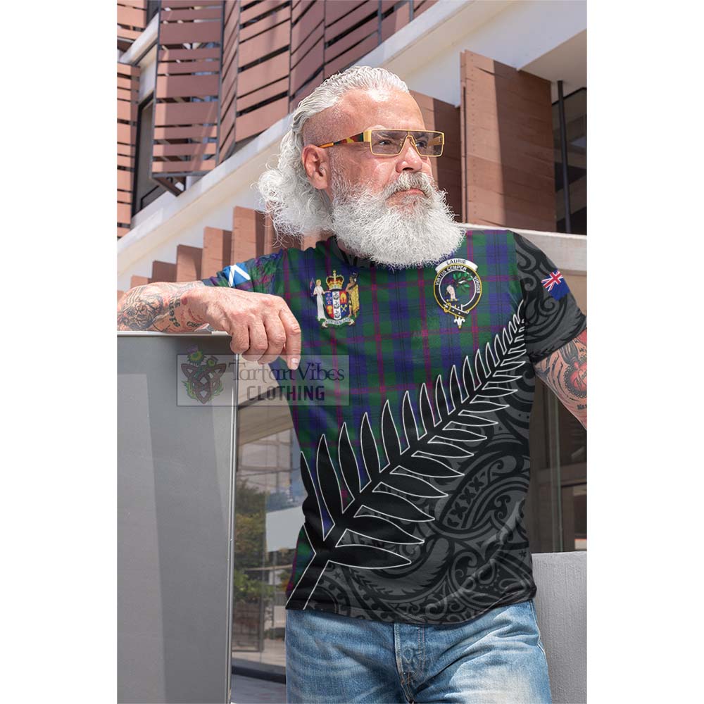 Tartan Vibes Clothing Laurie Crest Tartan Cotton T-shirt with New Zealand Silver Fern Half Style