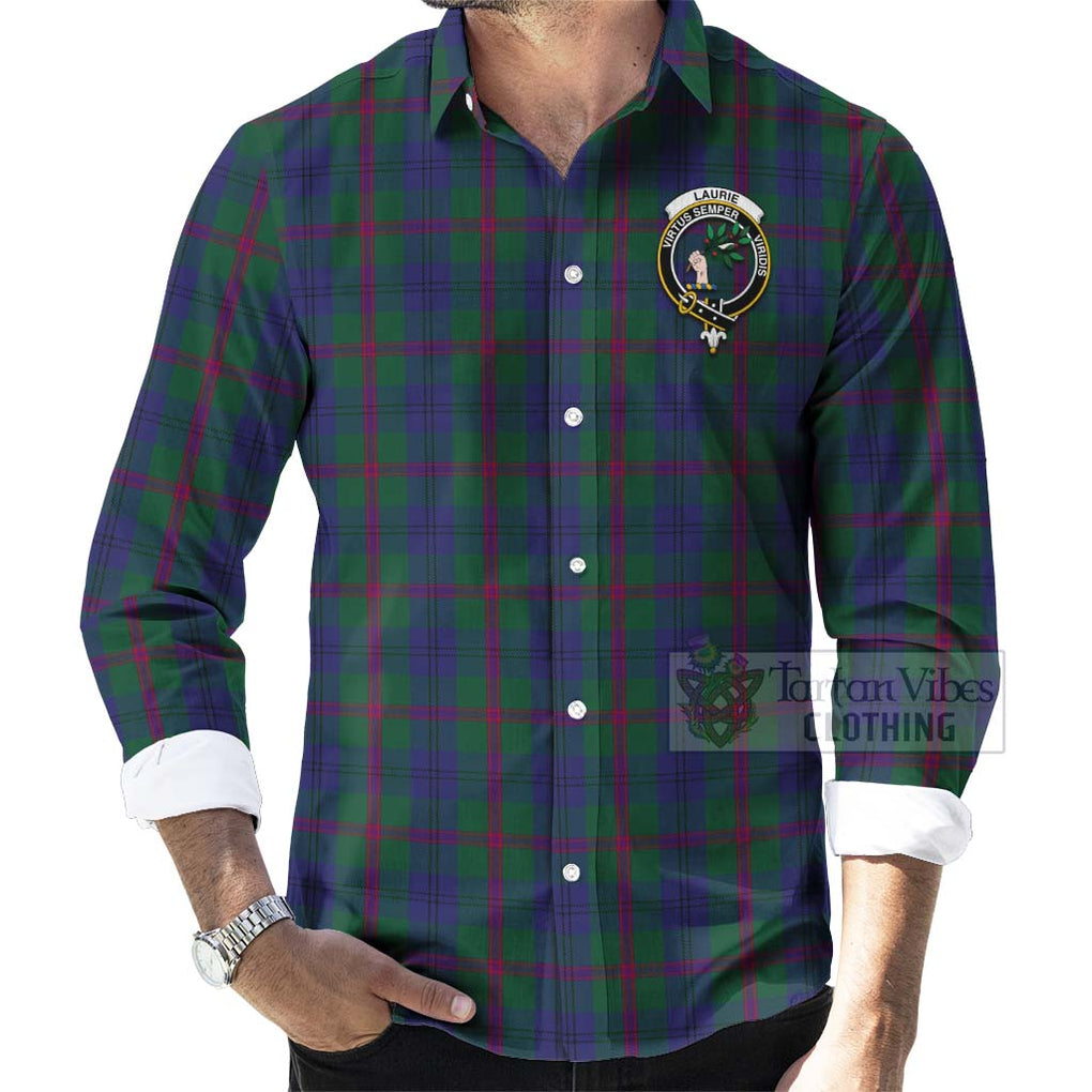 Tartan Vibes Clothing Laurie Tartan Long Sleeve Button Shirt with Family Crest Celtic Skull Style