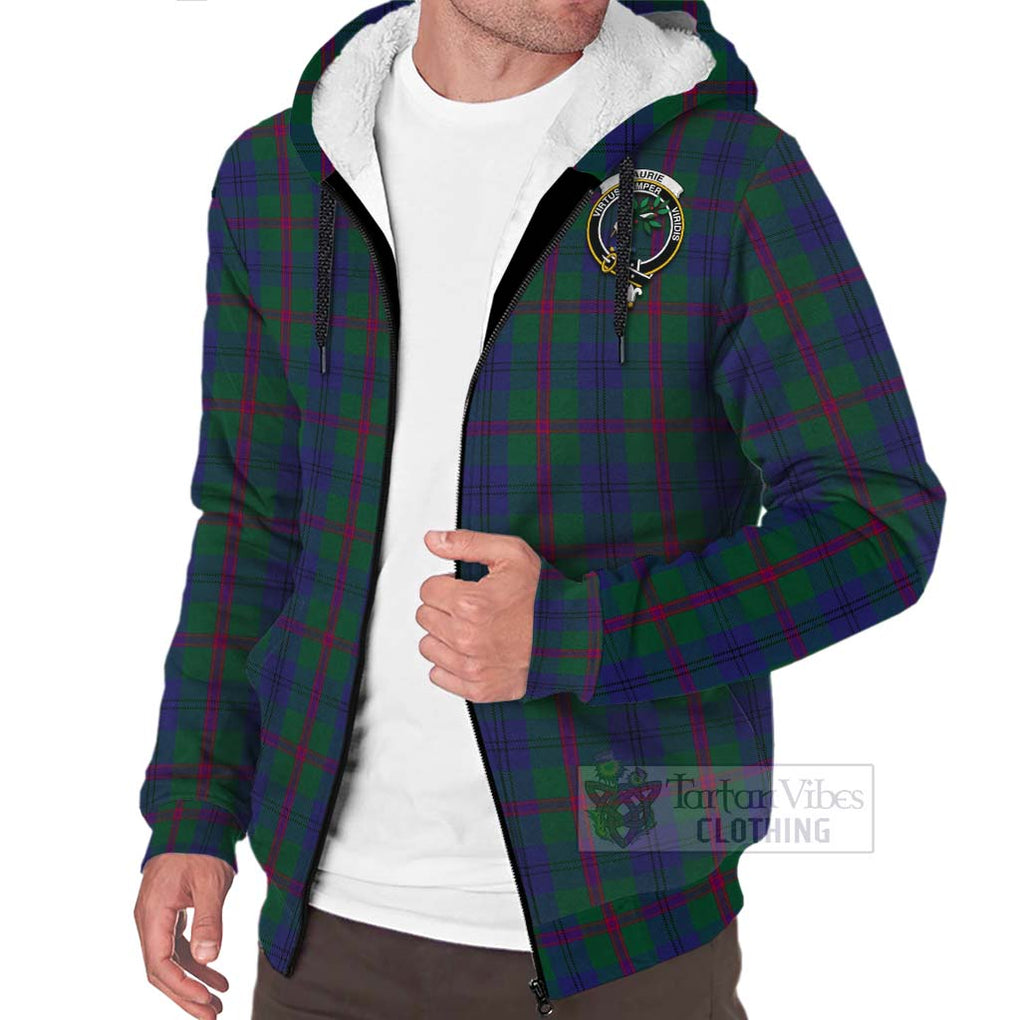 Tartan Vibes Clothing Laurie Tartan Sherpa Hoodie with Family Crest Celtic Skull Style