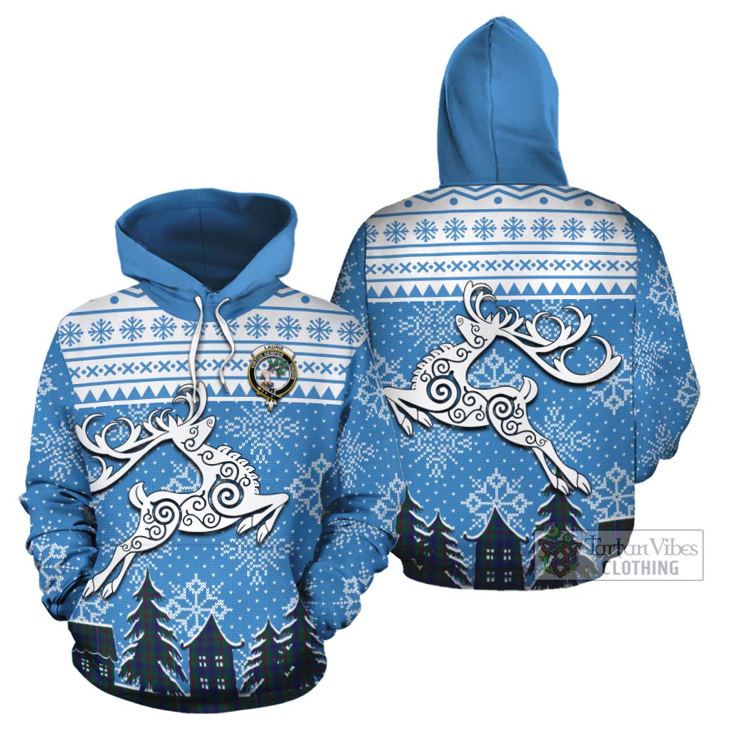 Tartan Vibes Clothing Laurie Clan Christmas Cotton Hoodie Celtic Reindeer Style