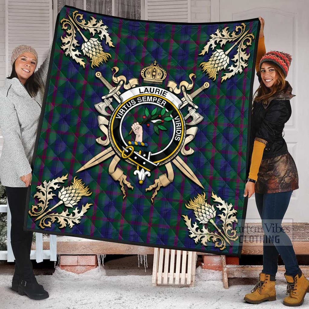 Tartan Vibes Clothing Laurie Tartan Quilt with Family Crest and Scottish Golden Courage Shield