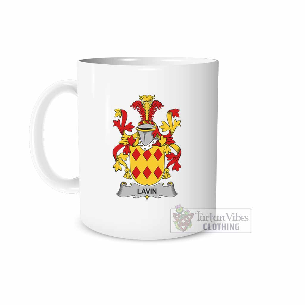 Lavin Irish Clan Coat of Arms Ceramic Mug White - 2D-tartanvibesclothing