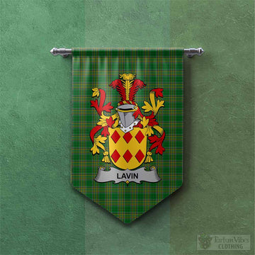 Lavin Irish Clan Tartan Gonfalon, Tartan Banner with Coat of Arms Chevron - Tartan Vibes Clothing