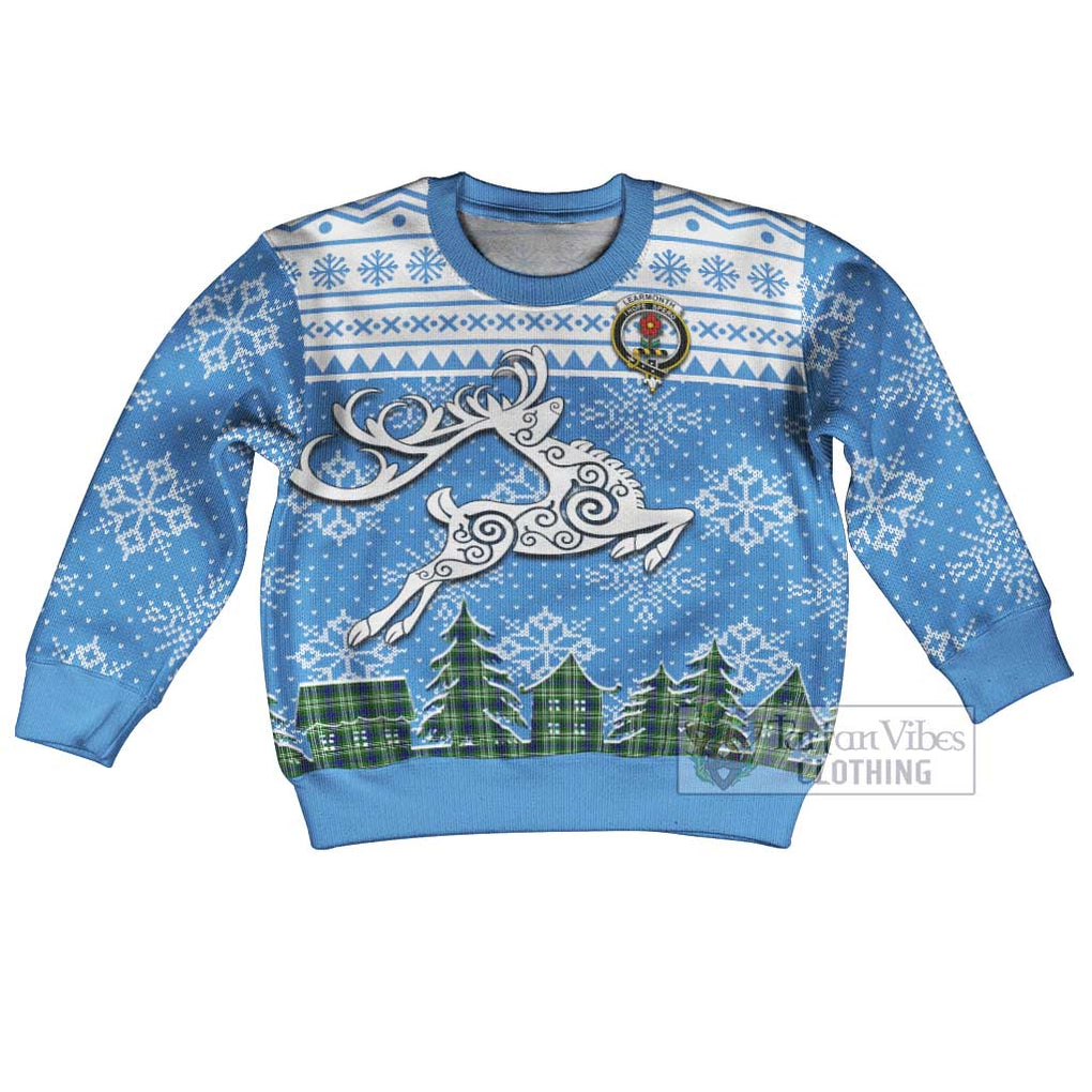 Tartan Vibes Clothing Learmonth Clan Christmas Kid Ugly Sweater with Tartan and Celtic Raindeer Style