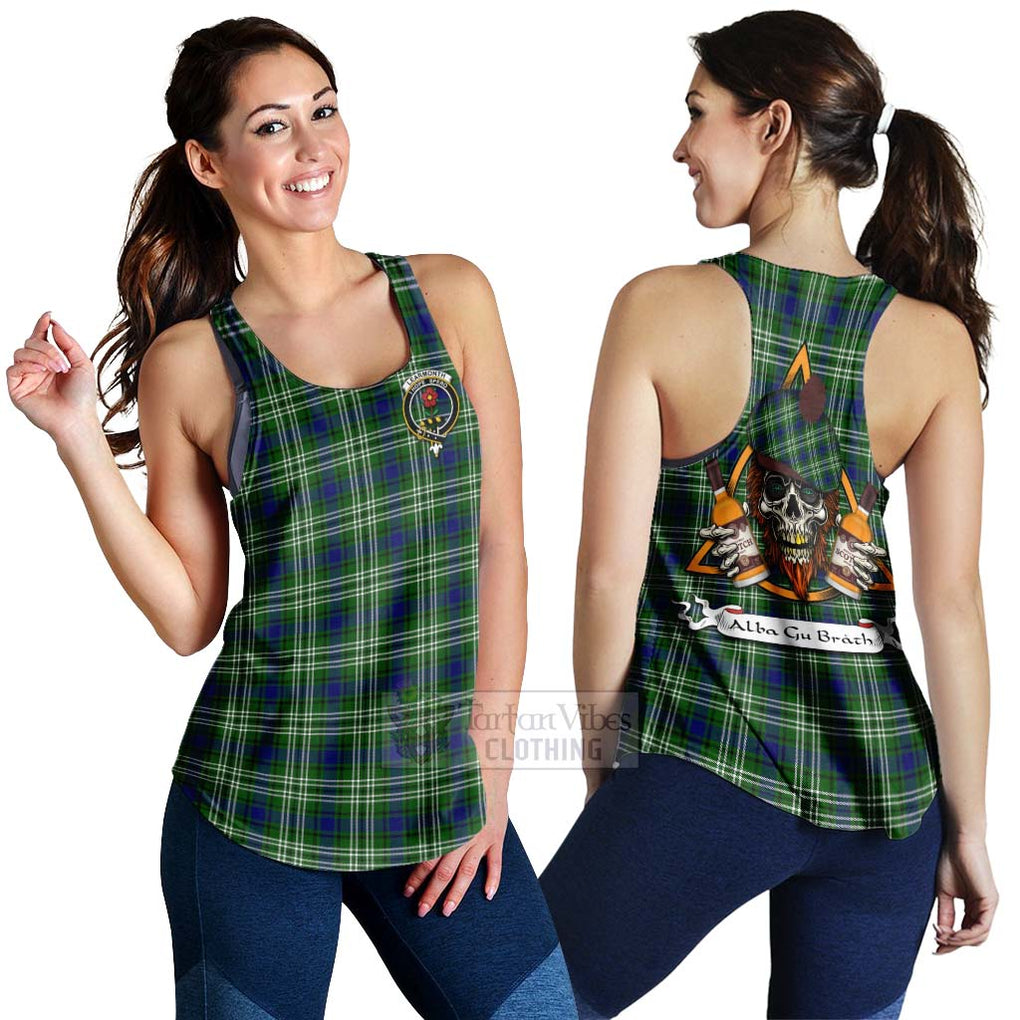 Tartan Vibes Clothing Learmonth Tartan Women's Racerback Tanks with Family Crest and Bearded Skull Holding Bottles of Whiskey