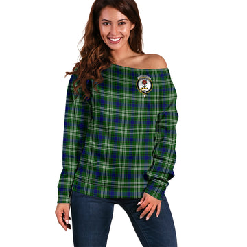 Learmonth Tartan Off Shoulder Women Sweater with Family Crest