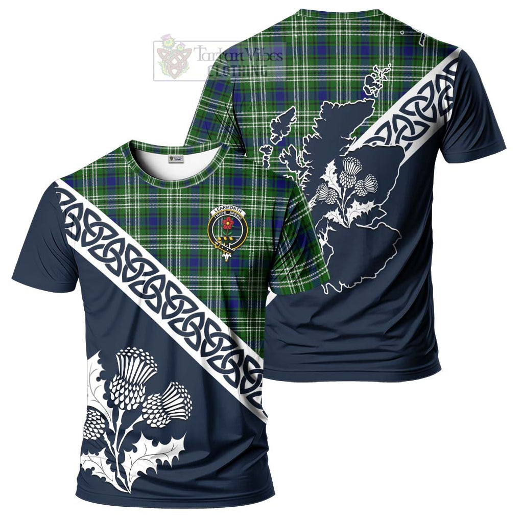 Learmonth Tartan T-Shirt Featuring Thistle and Scotland Map