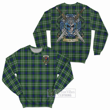 Learmonth Tartan Sweatshirt with Family Crest Celtic Skull Style