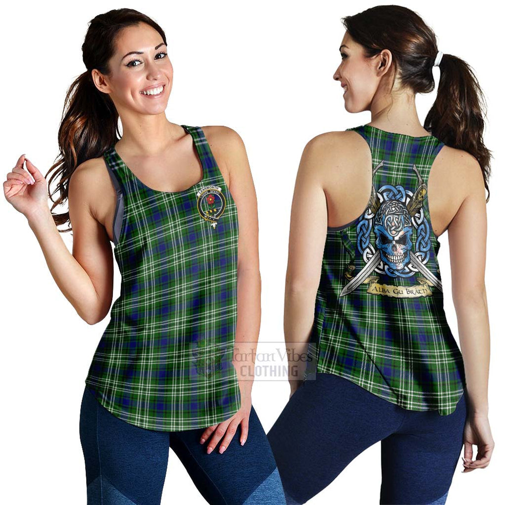 Tartan Vibes Clothing Learmonth Tartan Women's Racerback Tanks with Family Crest Celtic Skull Style