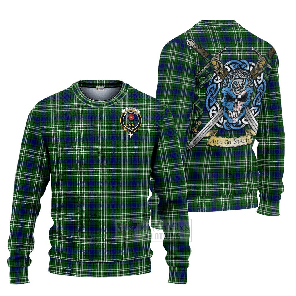 Tartan Vibes Clothing Learmonth Tartan Knitted Sweater with Family Crest Celtic Skull Style