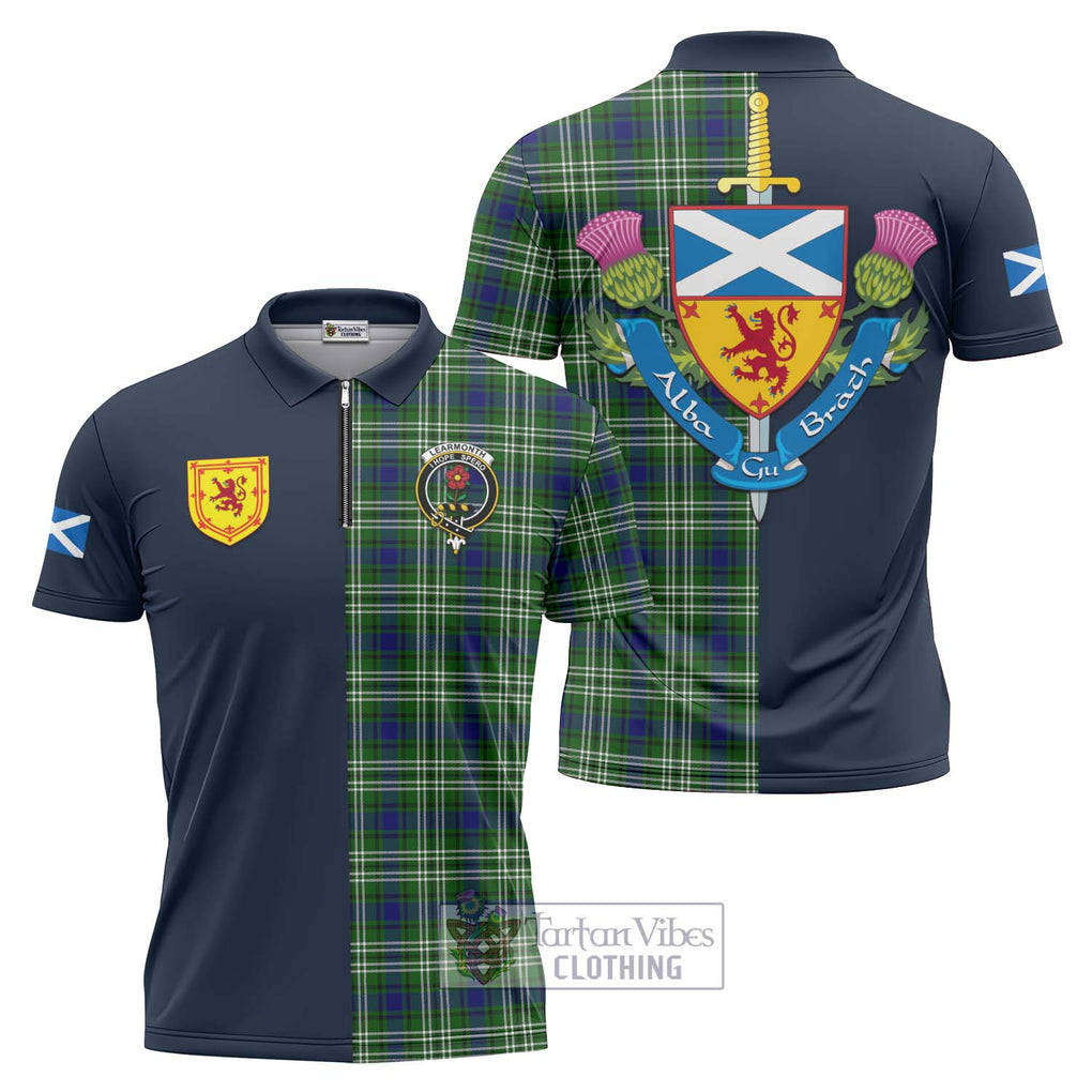 Tartan Vibes Clothing Learmonth Tartan Zipper Polo Shirt with Scottish Lion Royal Arm Half Style