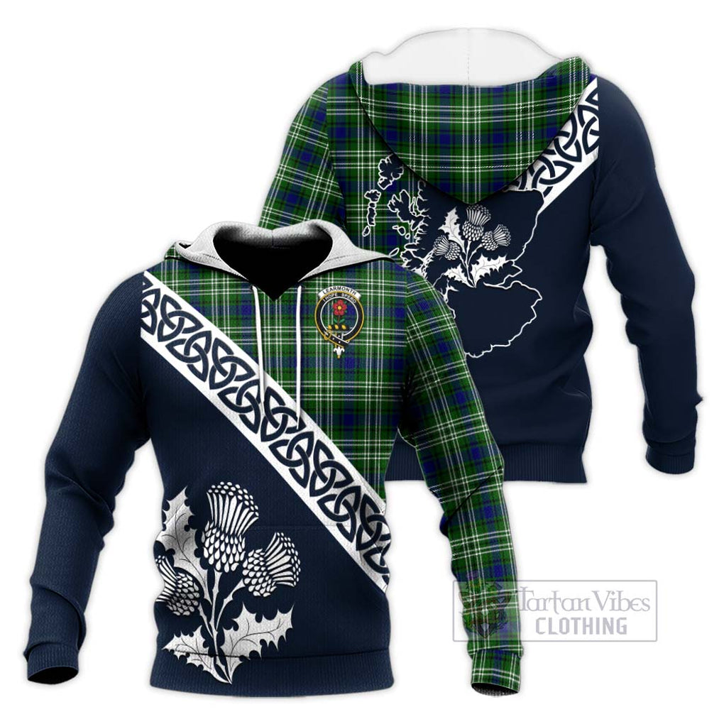 Tartan Vibes Clothing Learmonth Tartan Knitted Hoodie Featuring Thistle and Scotland Map