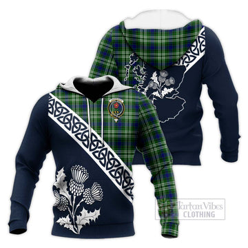 Learmonth Tartan Knitted Hoodie Featuring Thistle and Scotland Map