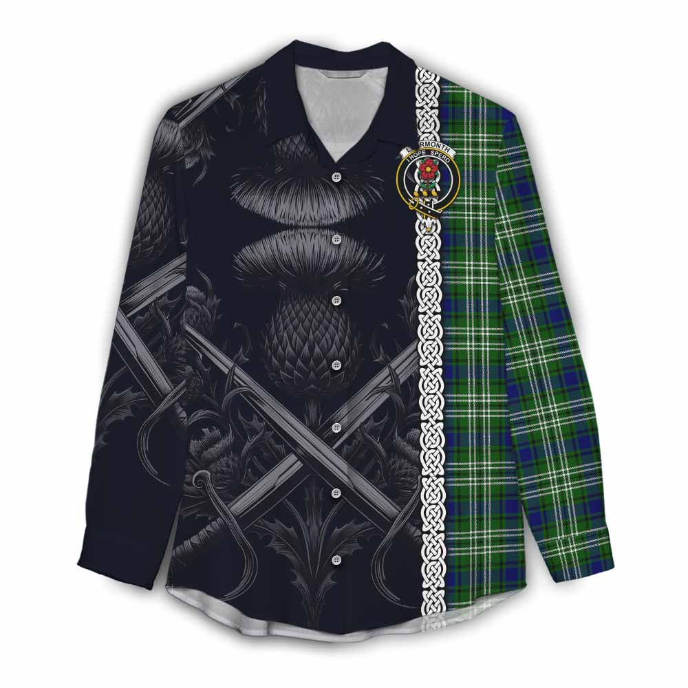 Tartan Vibes Clothing Learmonth Tartan Women's Casual Shirt with Family Crest Cross Sword Thistle Celtic Vibes