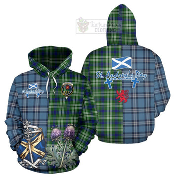 Learmonth Tartan Hoodie Happy St. Andrew's Day Half Tartan Style