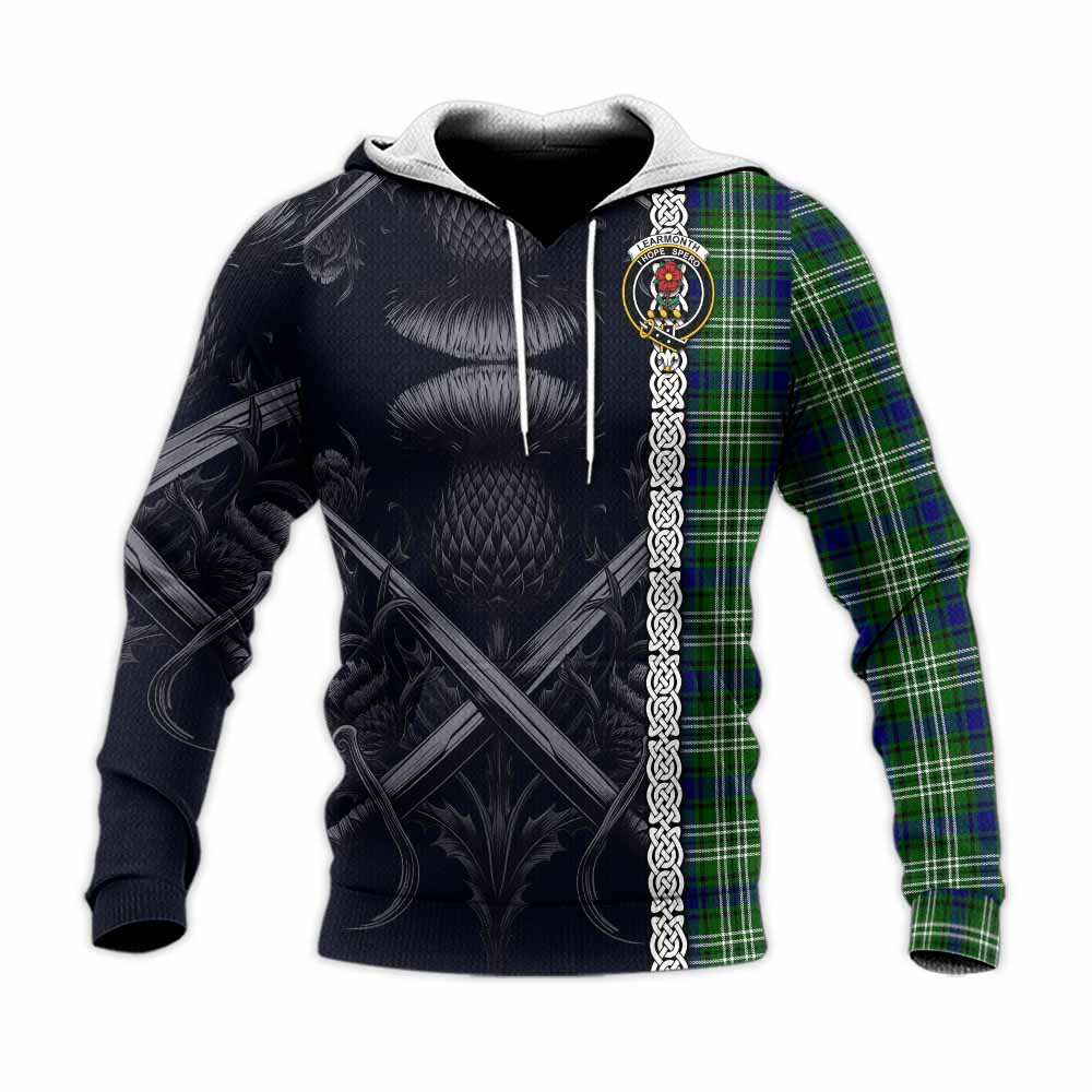 Tartan Vibes Clothing Learmonth Tartan Knitted Hoodie with Family Crest Cross Sword Thistle Celtic Vibes