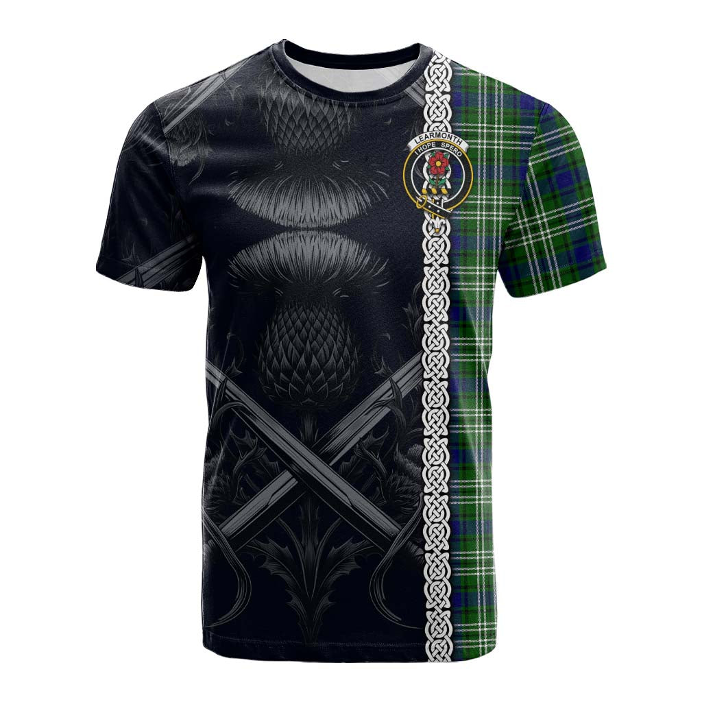 Tartan Vibes Clothing Learmonth Tartan Cotton T-shirt with Family Crest Cross Sword Thistle Celtic Vibes