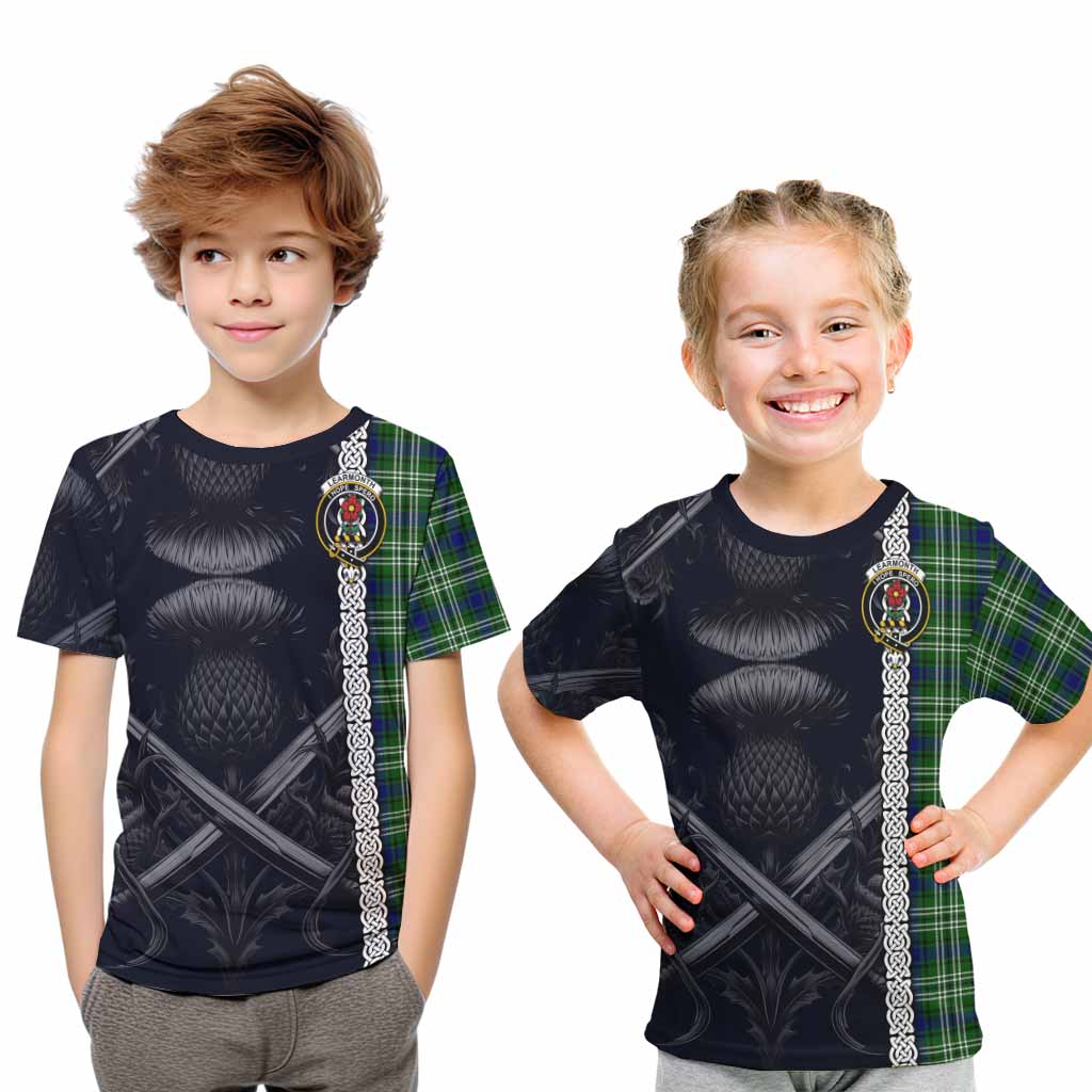 Tartan Vibes Clothing Learmonth Tartan Kid T-Shirt with Family Crest Cross Sword Thistle Celtic Vibes