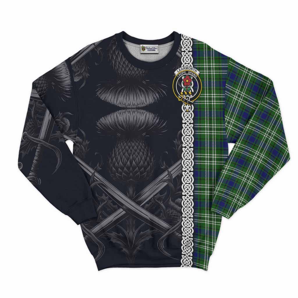 Tartan Vibes Clothing Learmonth Tartan Sweatshirt with Family Crest Cross Sword Thistle Celtic Vibes