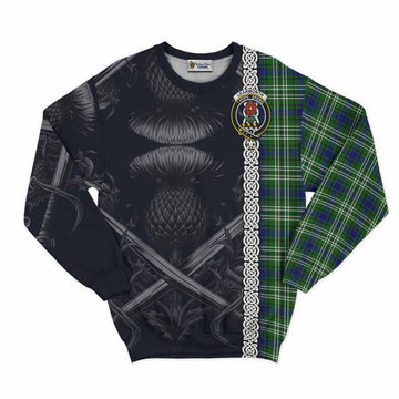 Learmonth Tartan Sweatshirt with Family Crest Cross Sword Thistle Celtic Vibes