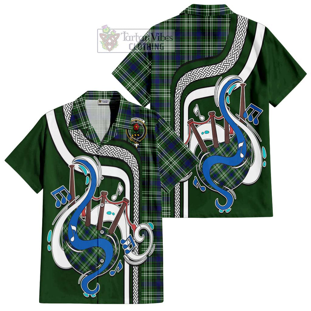 Learmonth Tartan Short Sleeve Button Shirt with Epic Bagpipe Style Kid - Tartanvibesclothing Shop