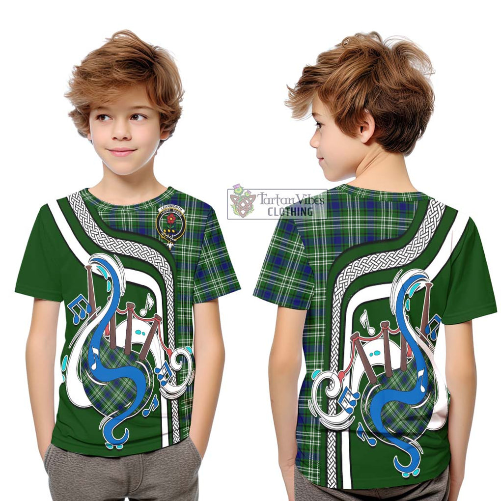 Tartan Vibes Clothing Learmonth Tartan Kid T-Shirt with Epic Bagpipe Style