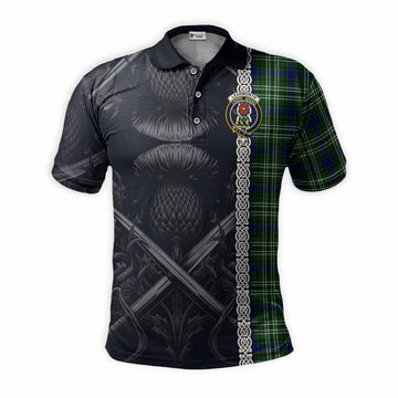 Learmonth Tartan Polo Shirt with Family Crest Cross Sword Thistle Celtic Vibes