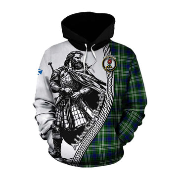 Learmonth Tartan Clan Crest Cotton Hoodie with Highlander Warrior Celtic Style