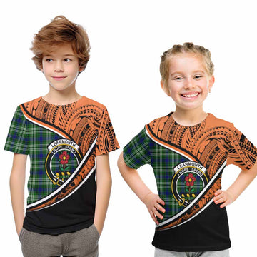 Learmonth Crest Tartan Kid T-Shirt with Polynesian Vibes Style - Orange Version