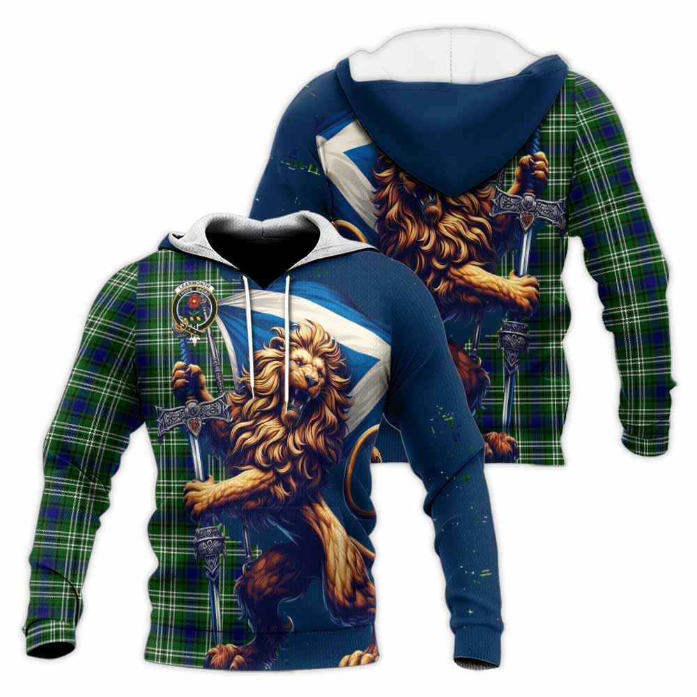 Tartan Vibes Clothing Learmonth Tartan Family Crest Knitted Hoodie with Scottish Majestic Lion