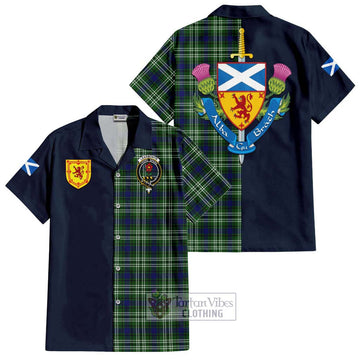 Learmonth Tartan Short Sleeve Button Shirt Alba with Scottish Lion Royal Arm Half Style