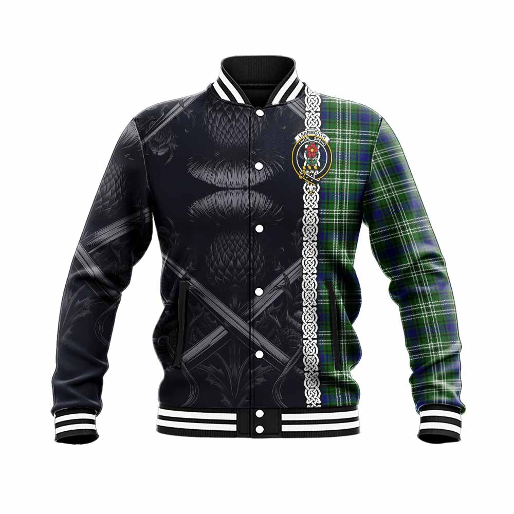 Tartan Vibes Clothing Learmonth Tartan Baseball Jacket with Family Crest Cross Sword Thistle Celtic Vibes