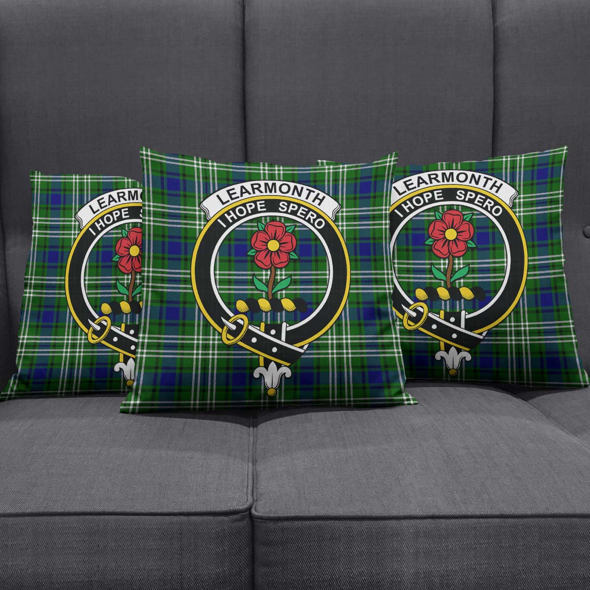 Learmonth Tartan Pillow Cover with Family Crest Square Pillow Cover - Tartanvibesclothing