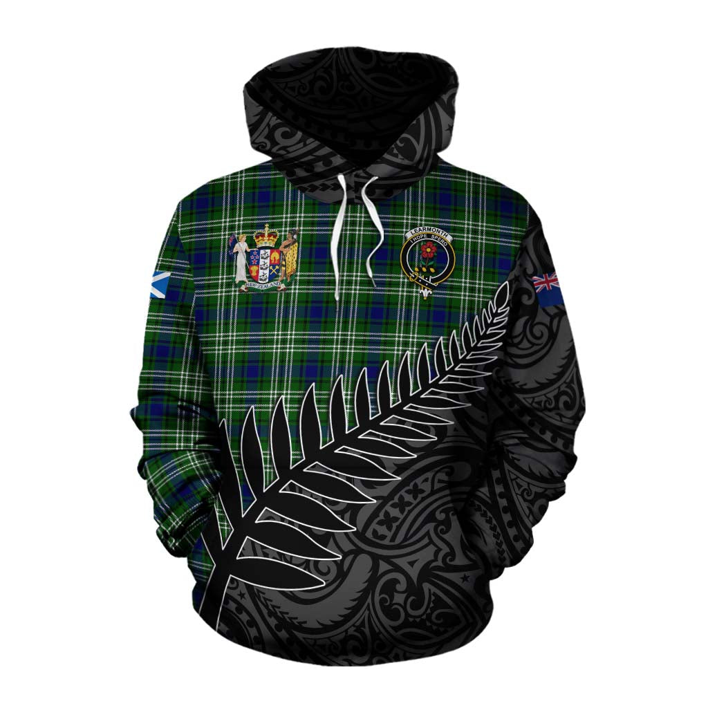 Tartan Vibes Clothing Learmonth Crest Tartan Cotton Hoodie with New Zealand Silver Fern Half Style