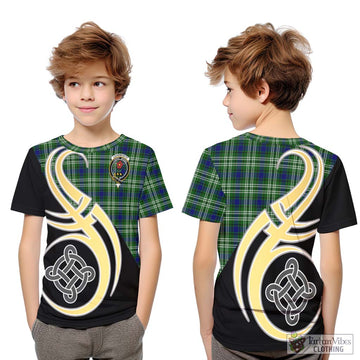 Learmonth Tartan Kid T-Shirt with Family Crest and Celtic Symbol Style