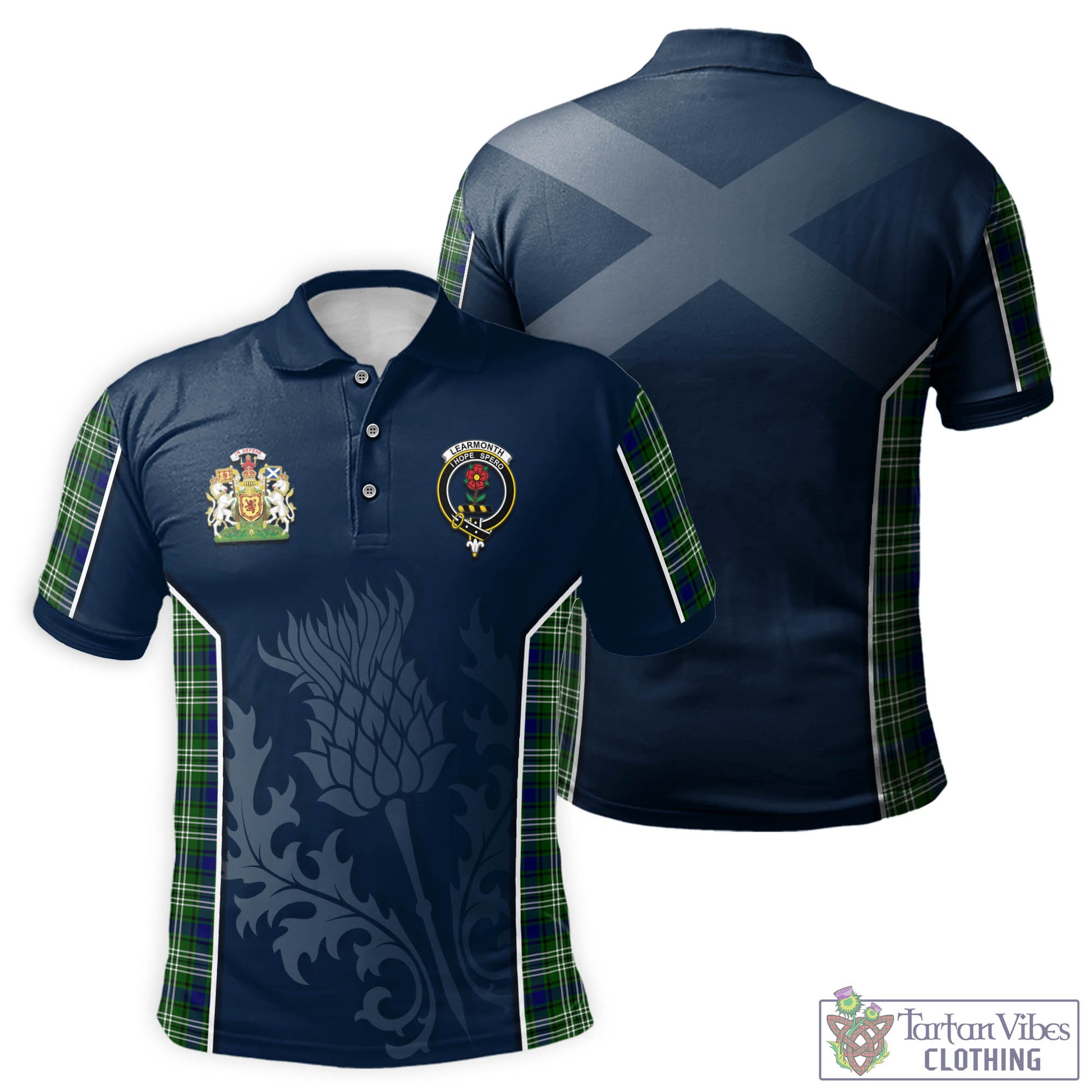 Tartan Vibes Clothing Learmonth Tartan Men's Polo Shirt with Family Crest and Scottish Thistle Vibes Sport Style
