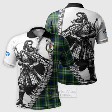 Learmonth Tartan Clan Crest Polo Shirt with Highlander Warrior Celtic Style