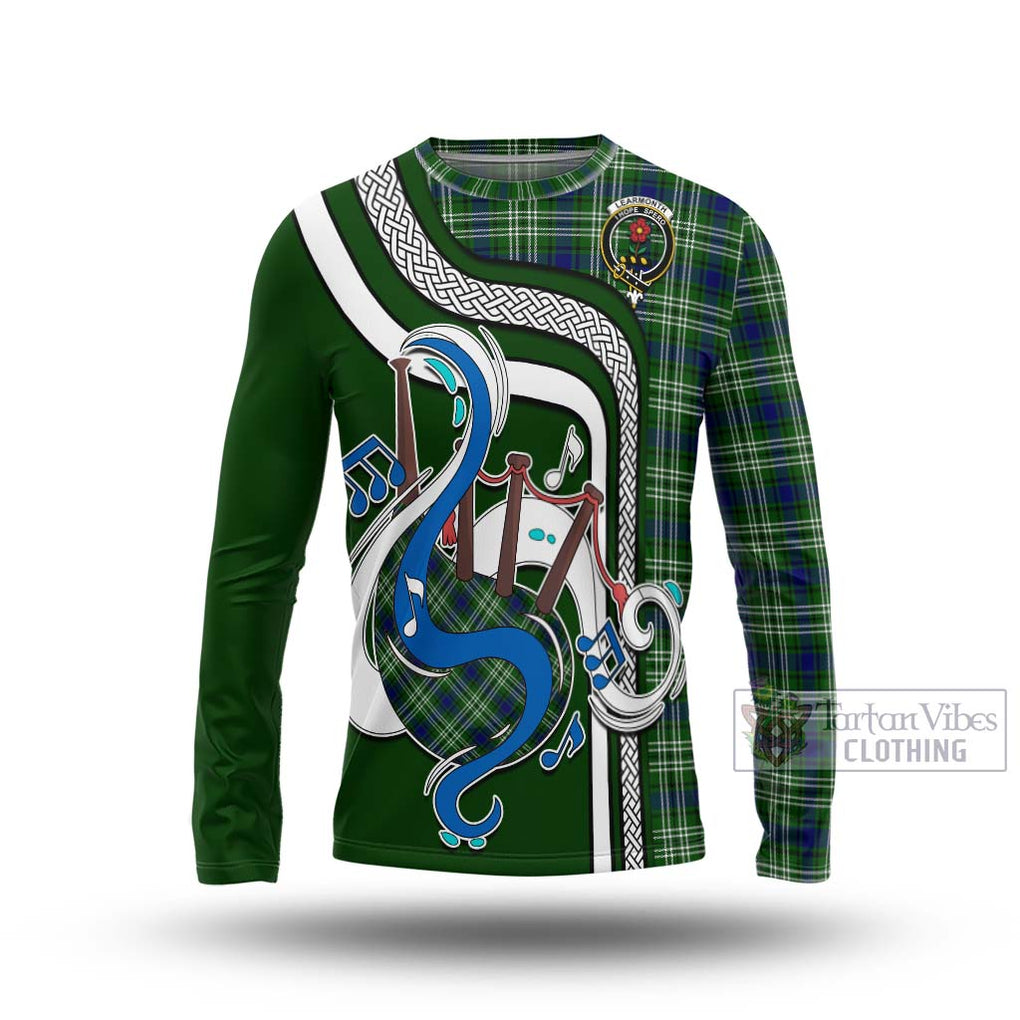 Tartan Vibes Clothing Learmonth Tartan Long Sleeve T-Shirt with Epic Bagpipe Style