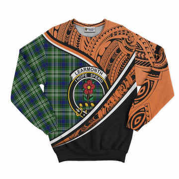 Learmonth Crest Tartan Sweatshirt with Polynesian Vibes Style - Orange Version