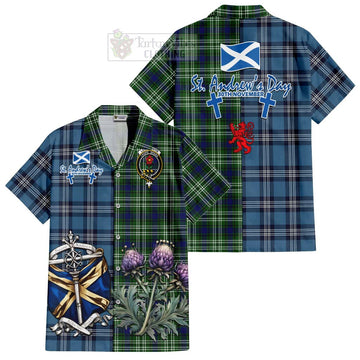 Learmonth Tartan Short Sleeve Button Shirt Happy St. Andrew's Day Half Tartan Style