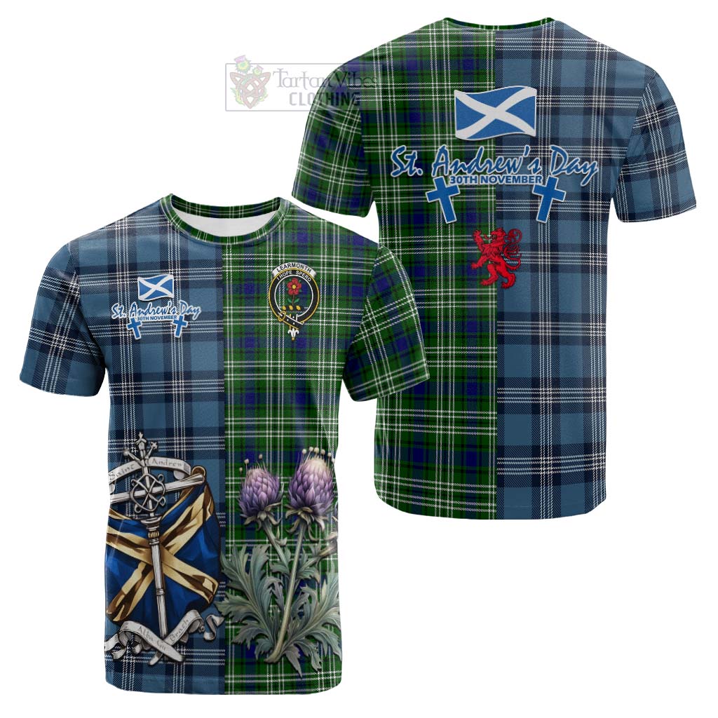 Tartan Vibes Clothing Learmonth Tartan Cotton T-shirt Happy St. Andrew's Day Half Tartan Style