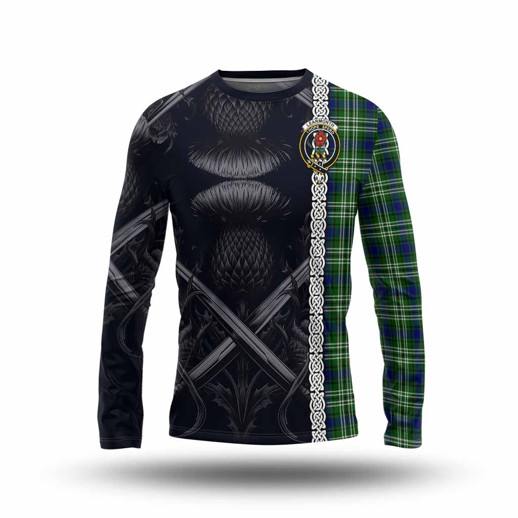 Tartan Vibes Clothing Learmonth Tartan Long Sleeve T-Shirt with Family Crest Cross Sword Thistle Celtic Vibes