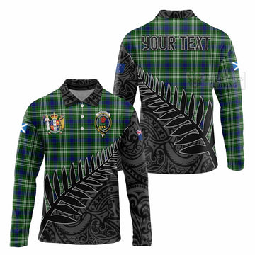 Learmonth Crest Tartan Long Sleeve Polo Shirt with New Zealand Silver Fern Half Style