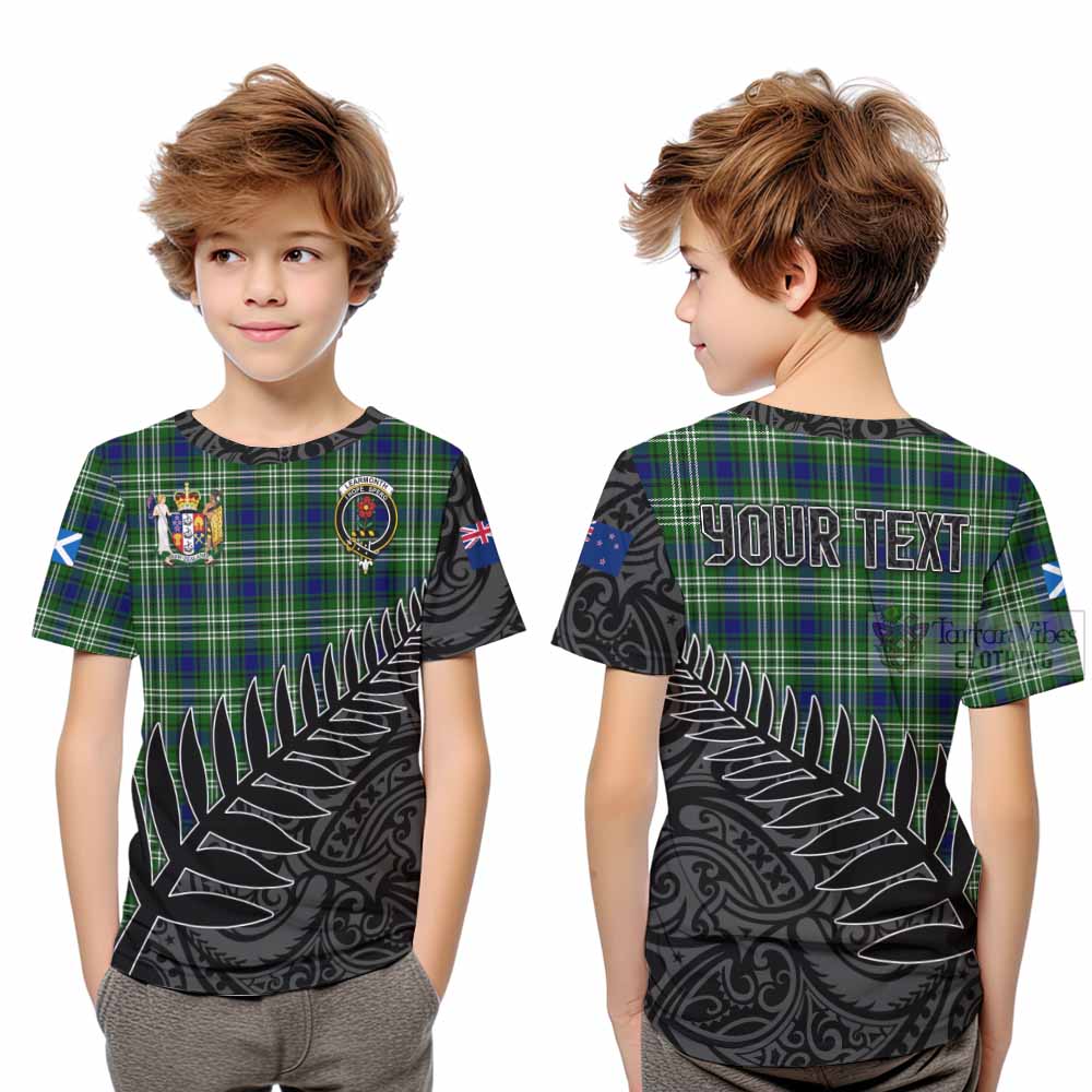 Tartan Vibes Clothing Learmonth Crest Tartan Kid T-Shirt with New Zealand Silver Fern Half Style