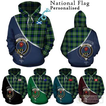 Learmonth Tartan Hoodie with Personalised National Flag and Family Crest Half Style