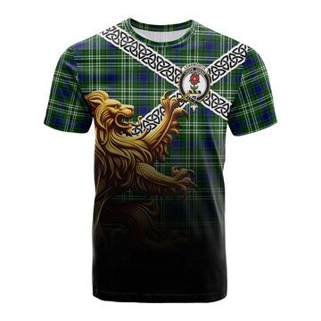 Learmonth Crest Tartan Cotton T-shirt with Golden Lion Emblem Celtic Style Kid's Shirt - Tartan Vibes Clothing