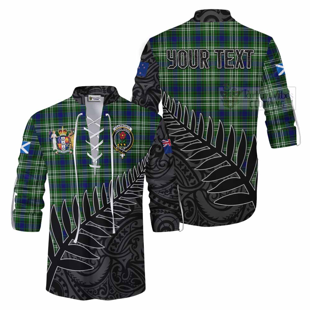 Tartan Vibes Clothing Learmonth Crest Tartan Ghillie Kilt Shirt with New Zealand Silver Fern Half Style