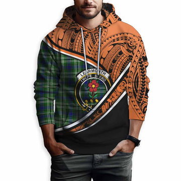 Learmonth Crest Tartan Hoodie with Polynesian Vibes Style - Orange Version