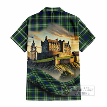 Learmonth Tartan Family Crest Hawaiian Shirt with Scottish Ancient Castle Style - Tartan Vibes Clothing